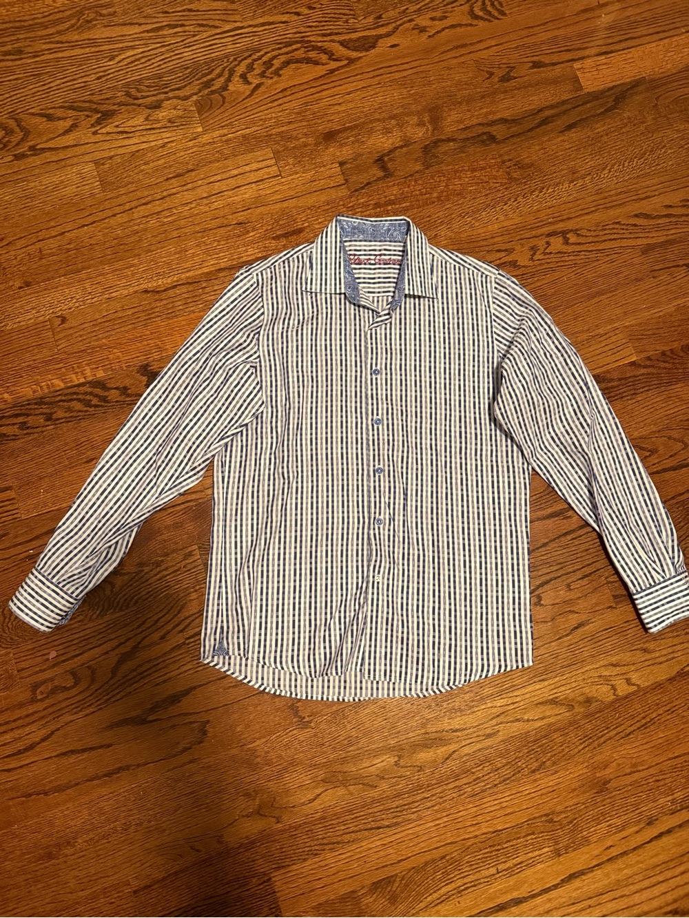 Robert Graham Boy’s Blue and White Striped Button-Up Shirt Size XL